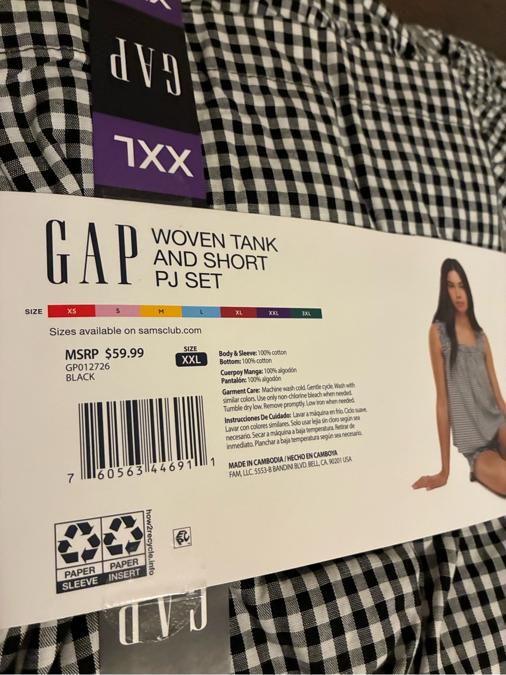 GAP Black & White Gingham Woven Tank and Short PJ Set